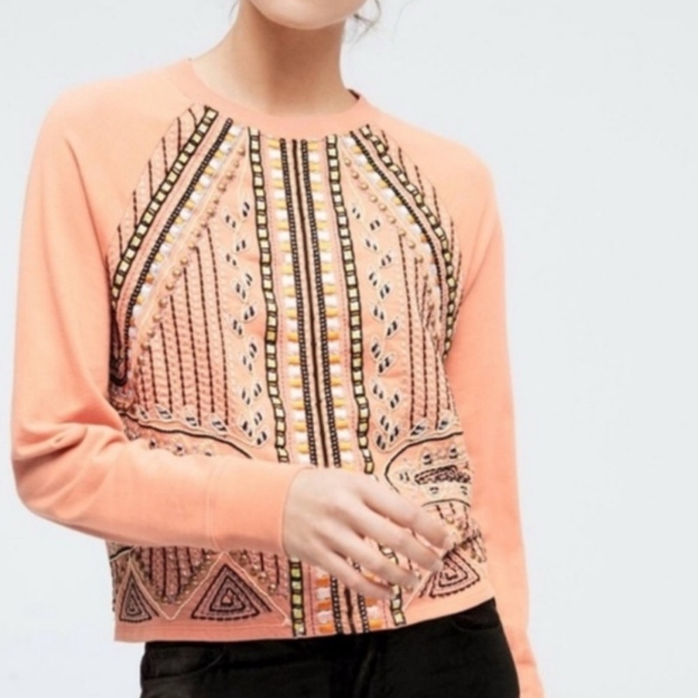 Anthropologie Pink Embellished Crewneck Sweater - Picture 3 of 13